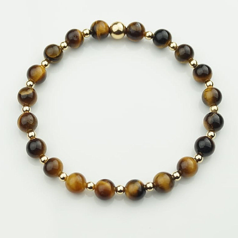 Mixed Charm & Tigers Eye Bracelet Pale Gold