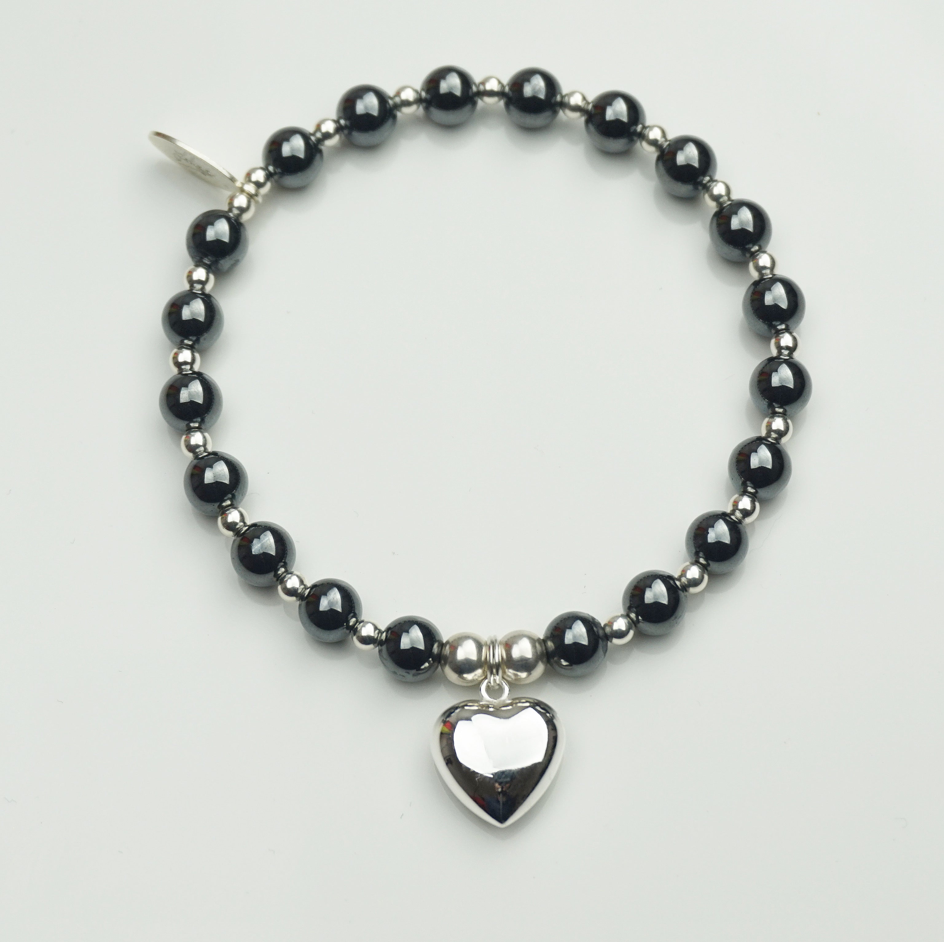 Puff Heart - 6mm Hematite Bracelet