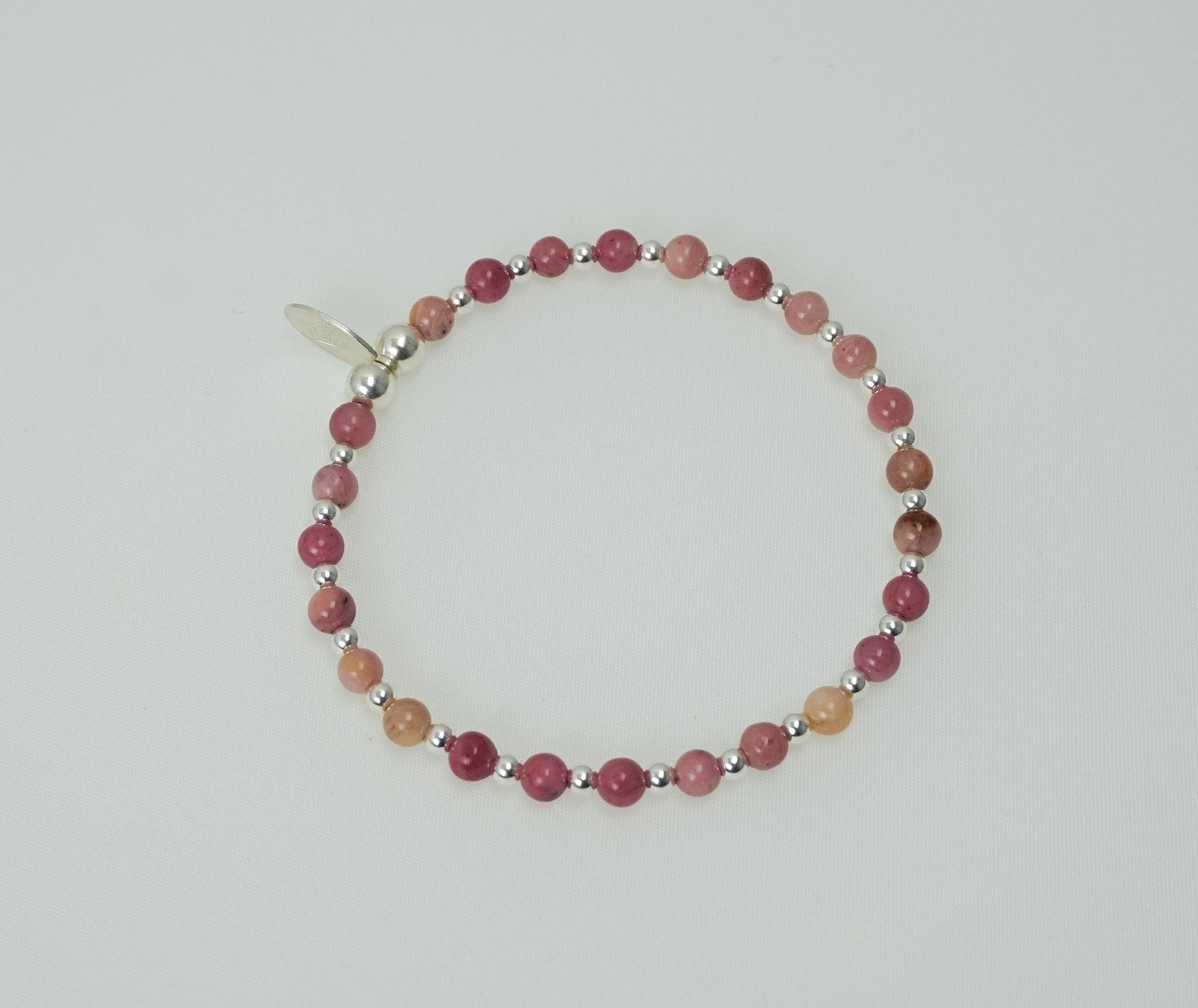 Rhodonite and Sterling Silver Mix Bracelet