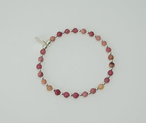 Rhodonite and Sterling Silver Mix Bracelet