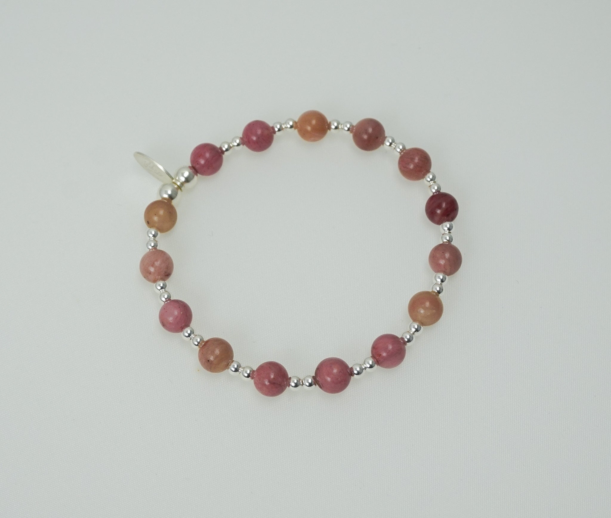 Rhodonite 6mm and Sterling Silver Mix Bracelet