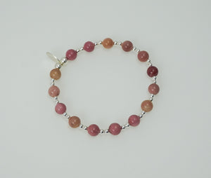 Rhodonite 6mm and Sterling Silver Mix Bracelet