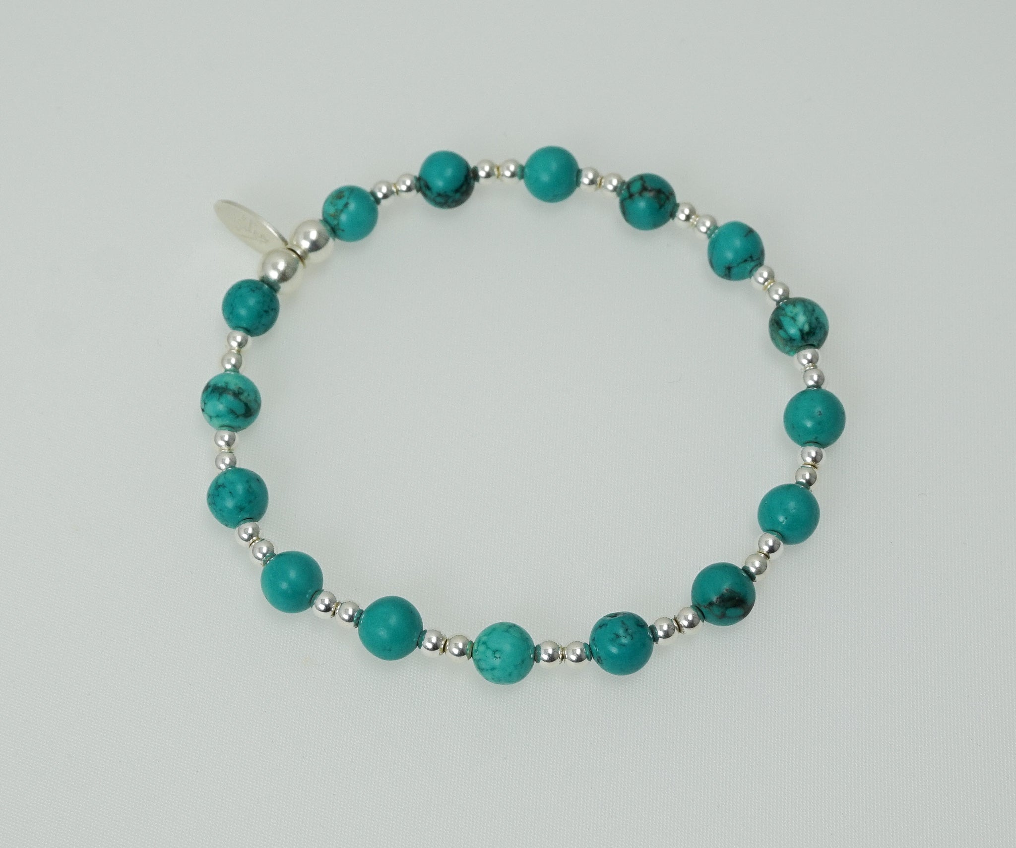 Turquoise 6mm and Sterling Silver Mix Bracelet