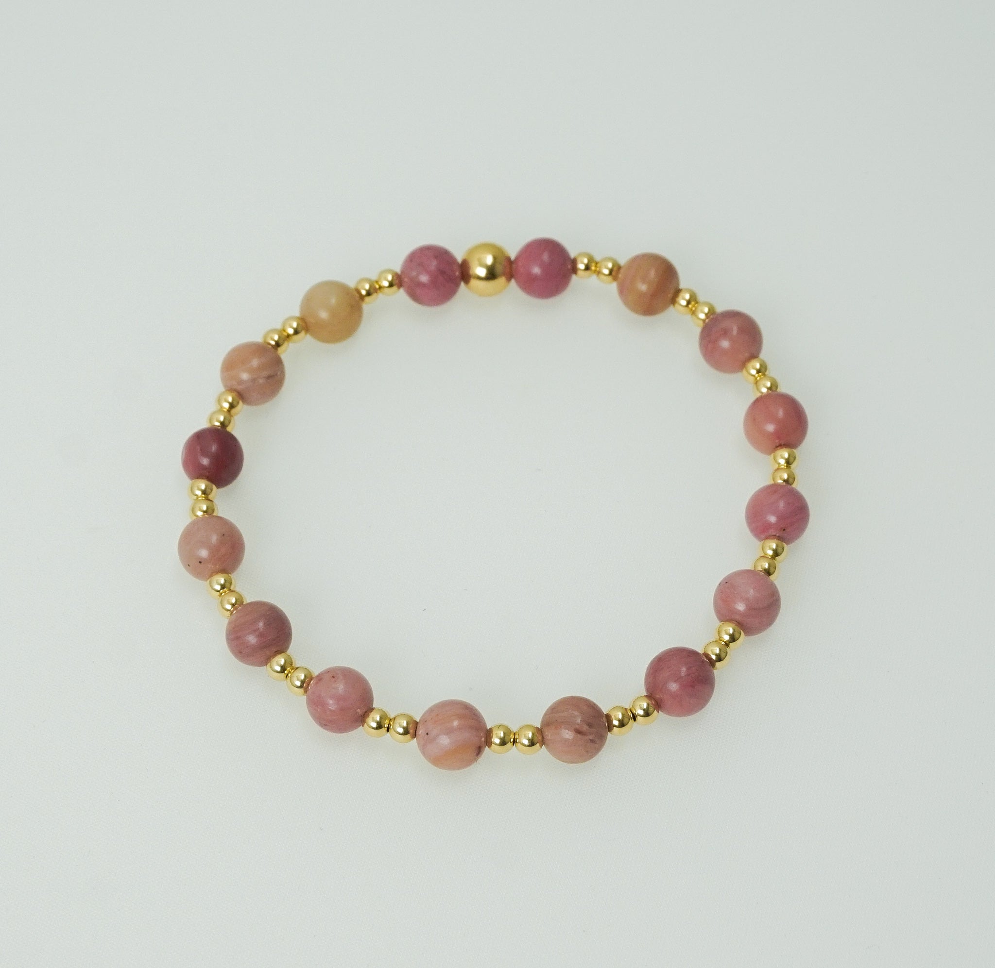 Rhodonite 6mm and Gold Mix Bracelet
