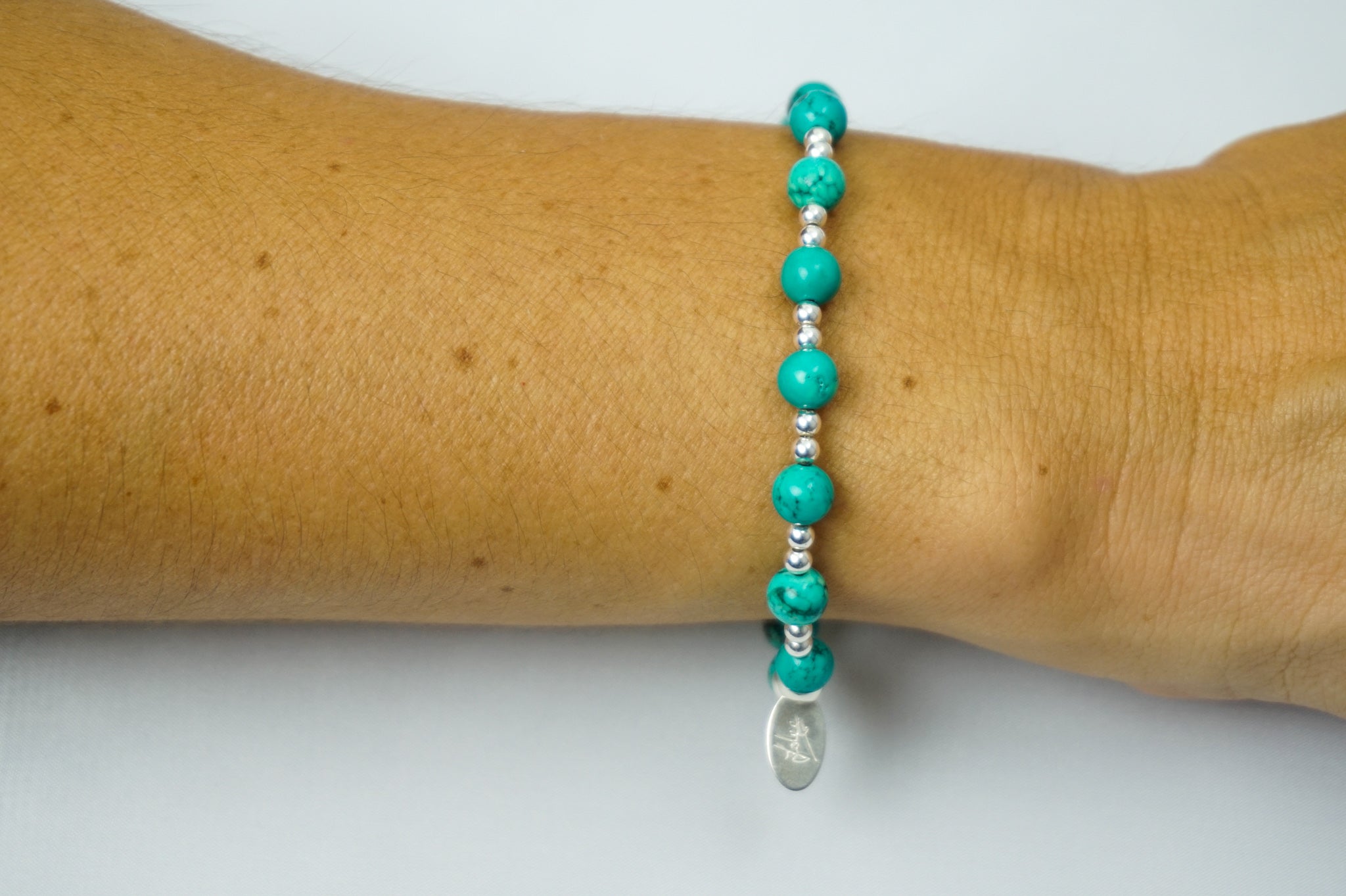 Turquoise 6mm and Sterling Silver Mix Bracelet