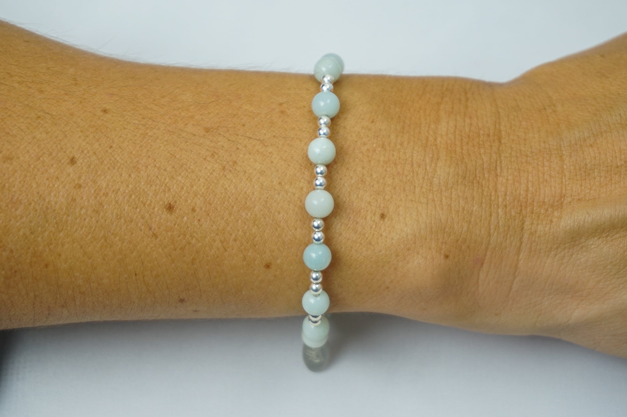 Chinese Amazonite 6mm and Sterling Silver Mix Bracelet