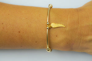 Yellow Gold Single Angel Wing Noodle Bracelet