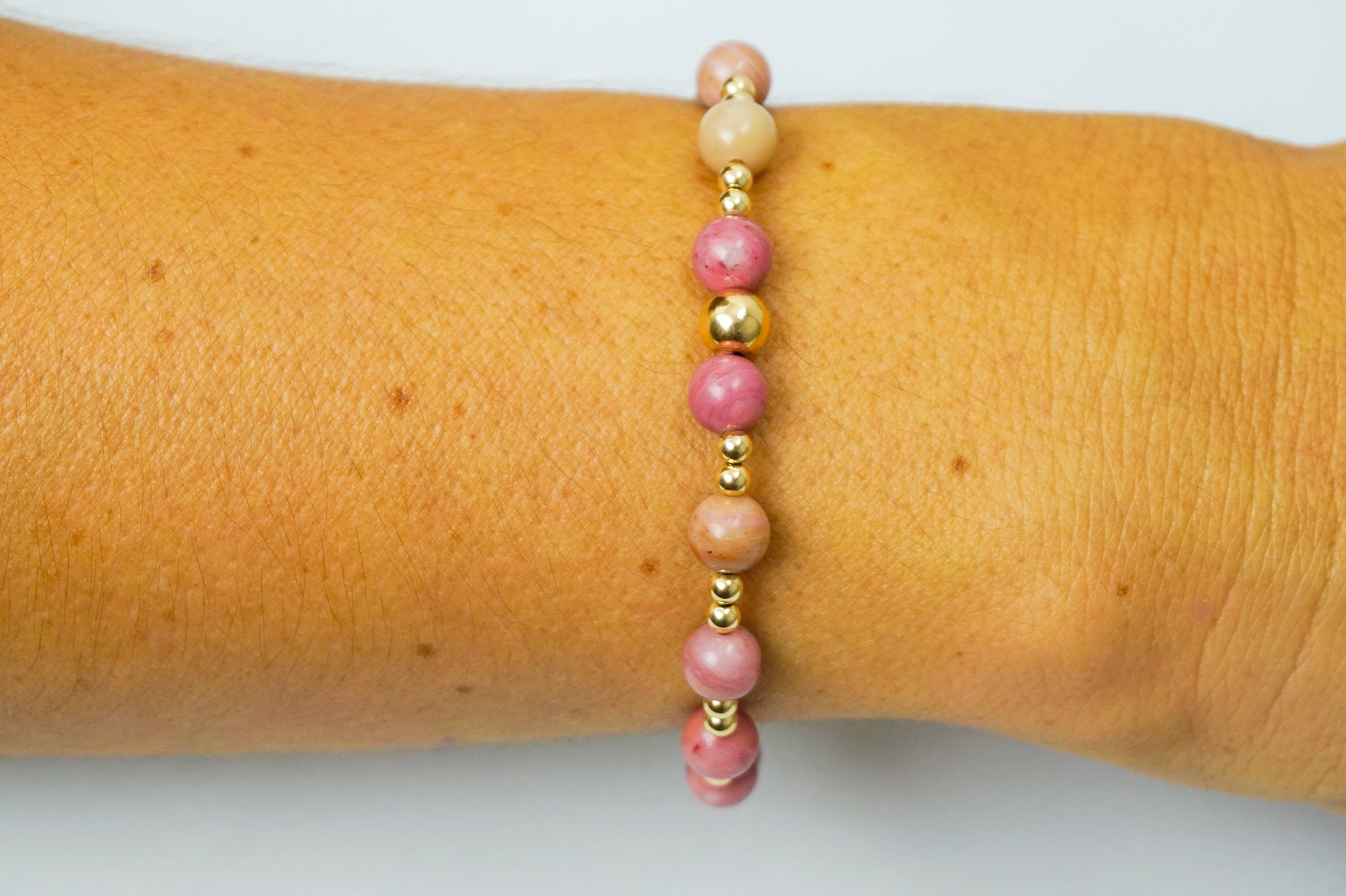 Rhodonite 6mm and Gold Mix Bracelet