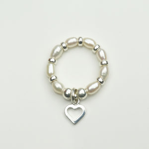 Open Heart Pearl & Silver Ring