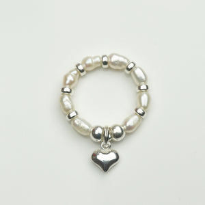 Puff Heart Pearl & Silver Ring